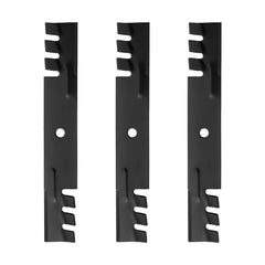 BCQNXX front view of three mulching blades showing fit and finish benefit