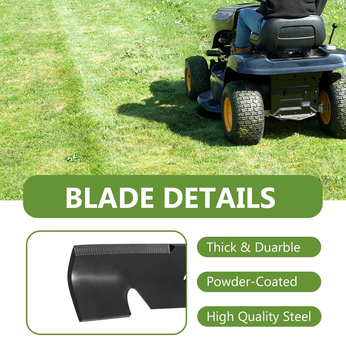 BCQNXX blade installed under 54-inch mower deck showing improved airflow and performance