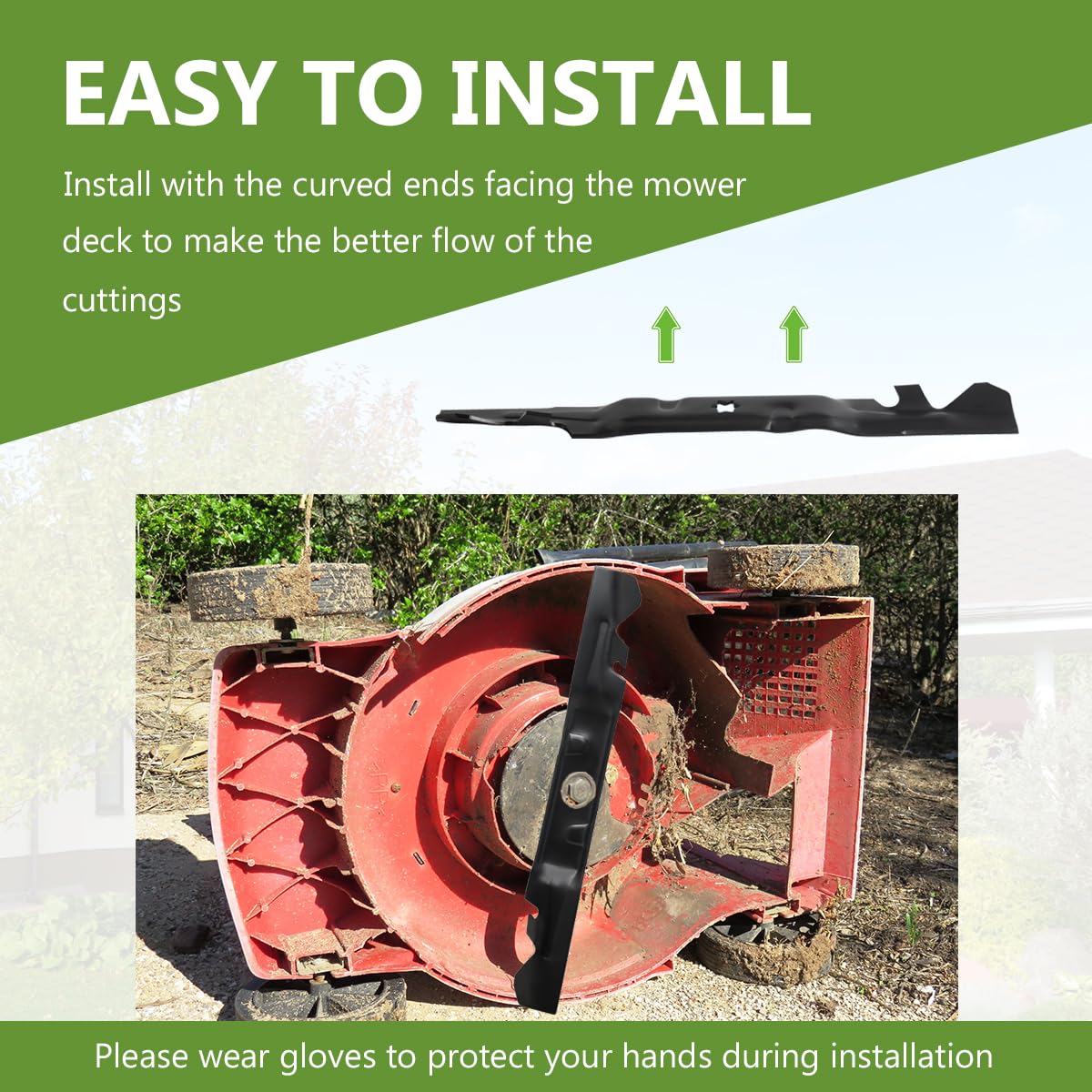 BCQNXX blades on a zero-turn mower in a yard showing professional mowing results