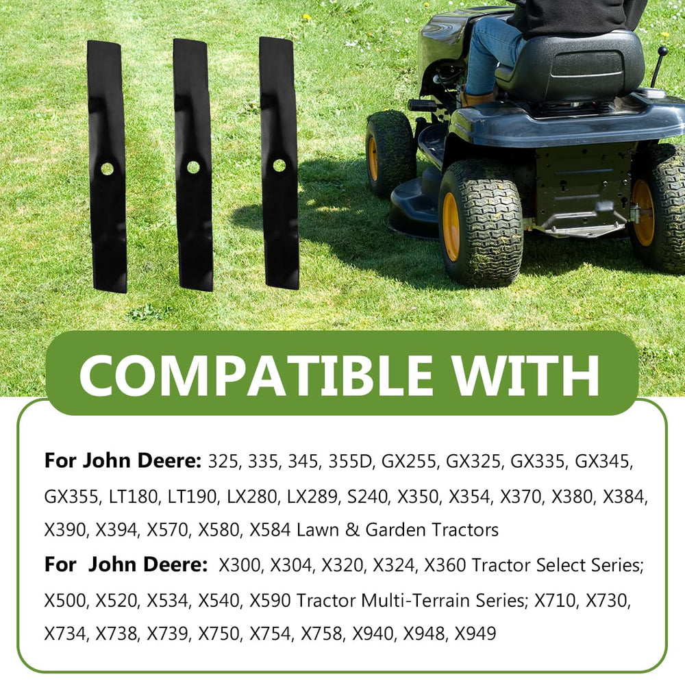 BCQNXX blades on mower cutting grass showing improved discharge and finish