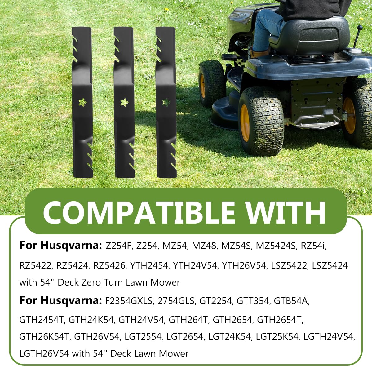 BCQNXX blades on zero-turn mower cutting grass for faster lawn cleanup
