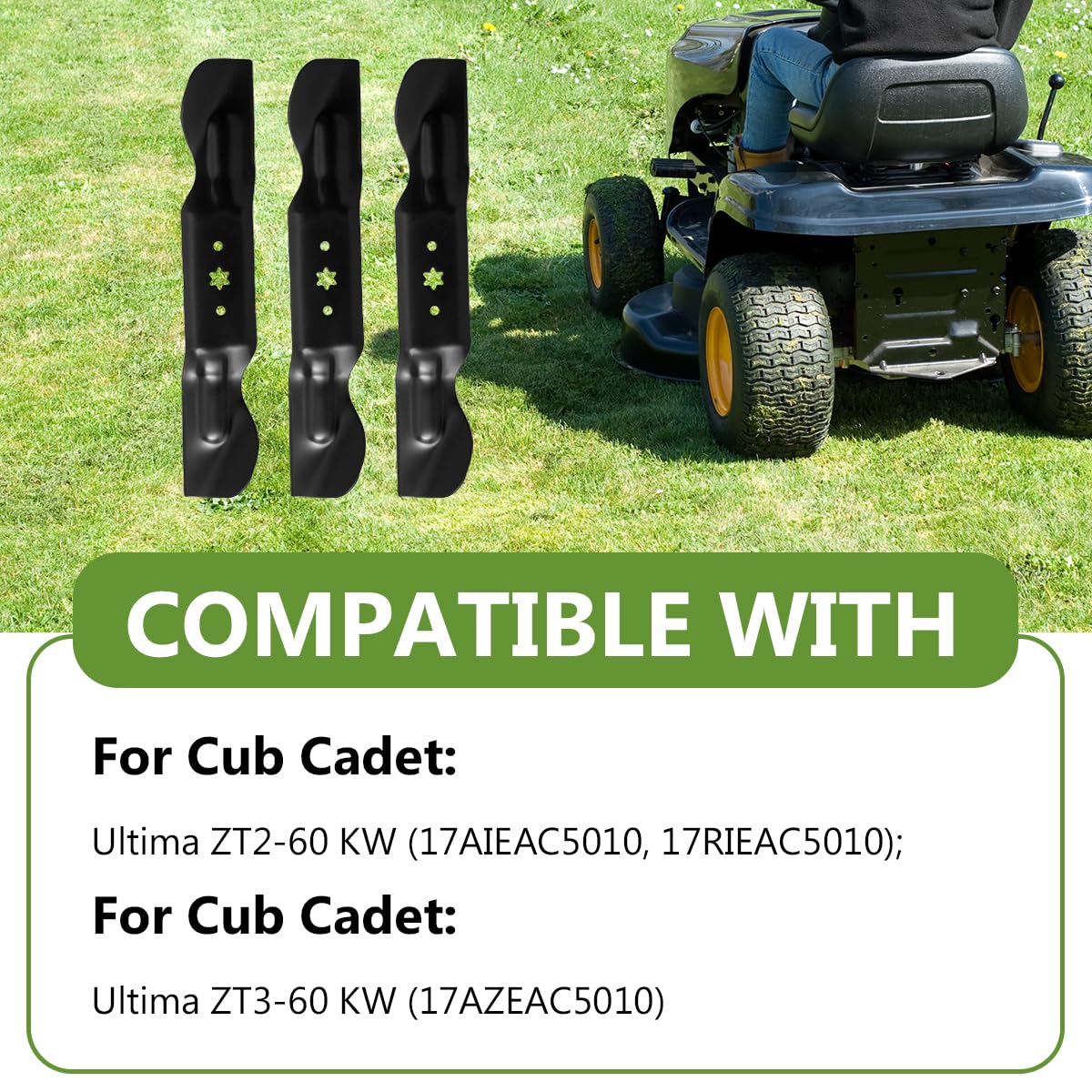 BCQNXX packaging label listing compatible Cub Cadet models and part numbers