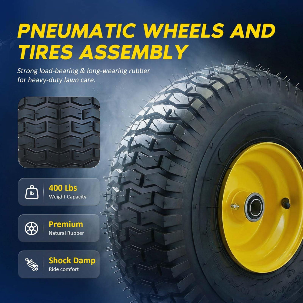 BDELI tire tread detail showing traction for wet and uneven lawns