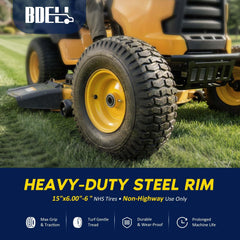 BDELI rim close-up highlighting yellow powder-coat rust resistance