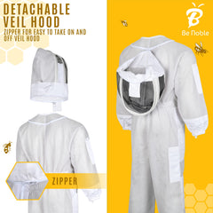 Be Noble suit worn during hive inspection demonstrating mobility and ventilation