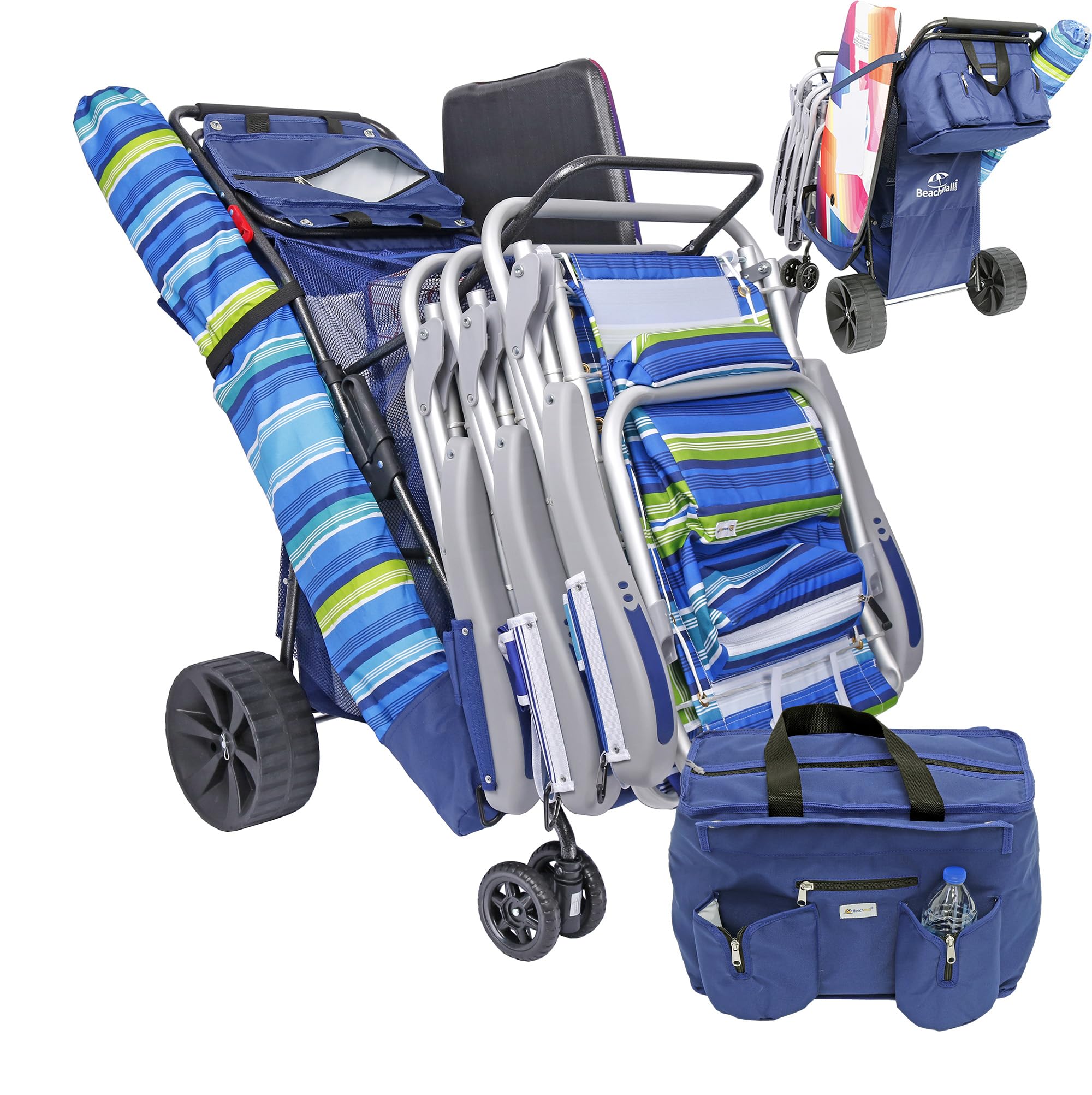 BeachMall front view of wide-wheel wagon shows roomy cargo and cooler benefit