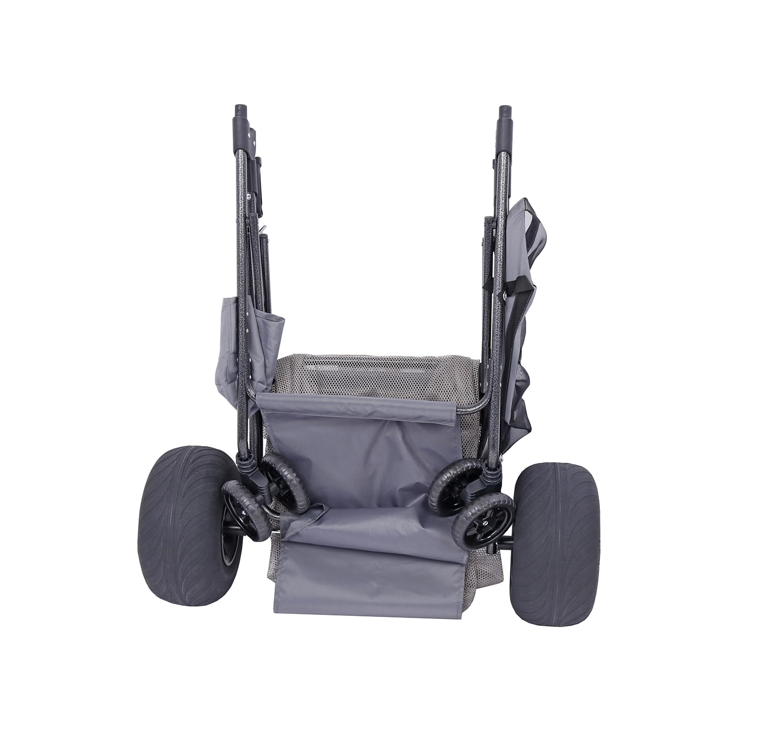 BeachMall wagon in use on sand carrying chairs and towels for effortless beach hauling