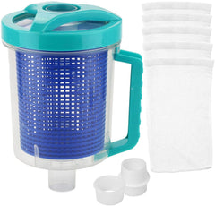 BeadChica front view of clear in-line leaf canister showing debris retention benefit