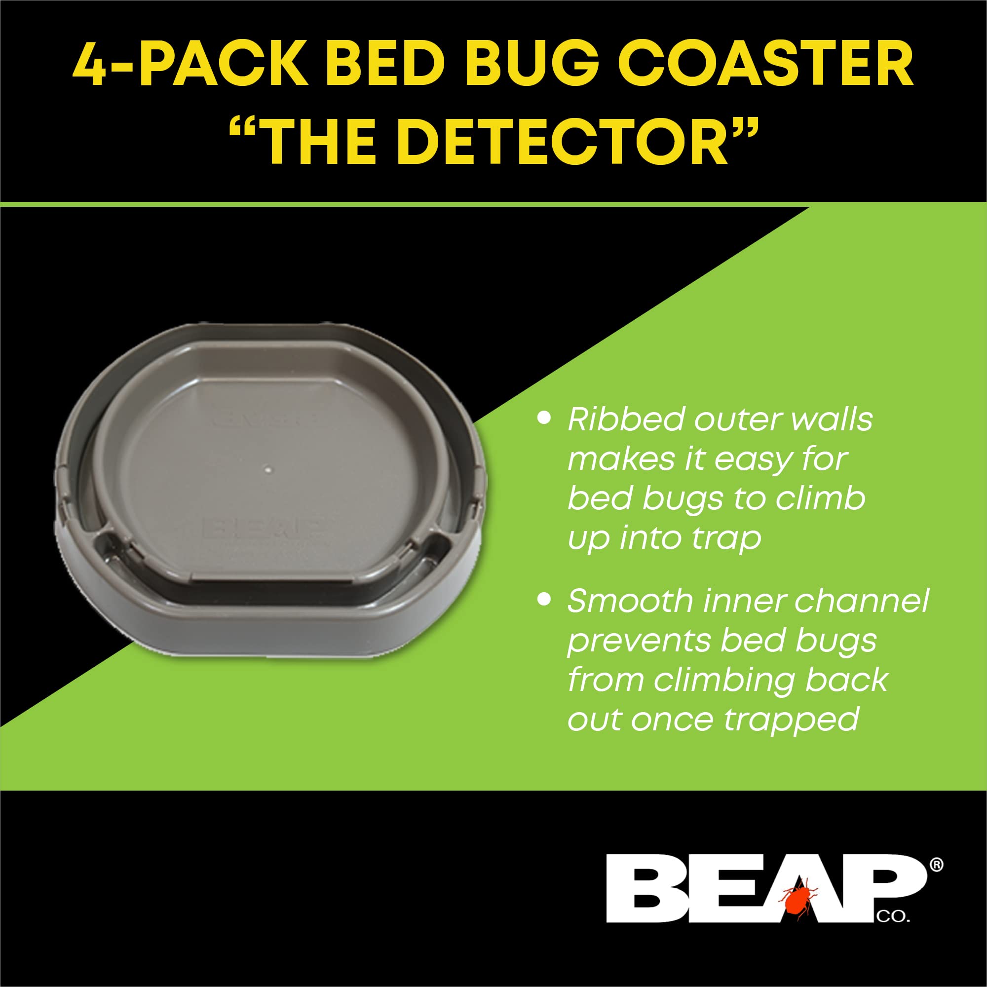 BEAPCO interceptor installed under a bed leg blocking bed bugs and protecting sleep