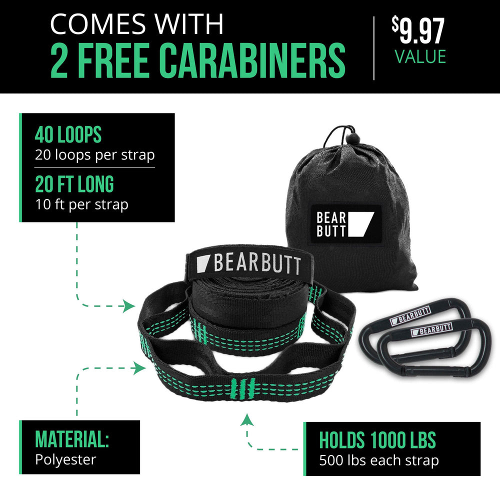 Bear Butt carabiner detail illustrating secure, quick-attach benefit