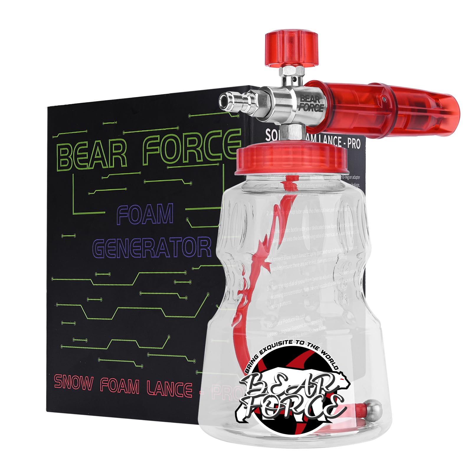 BEAR FORCE foam cannon front view showing durable build and quick connector benefit