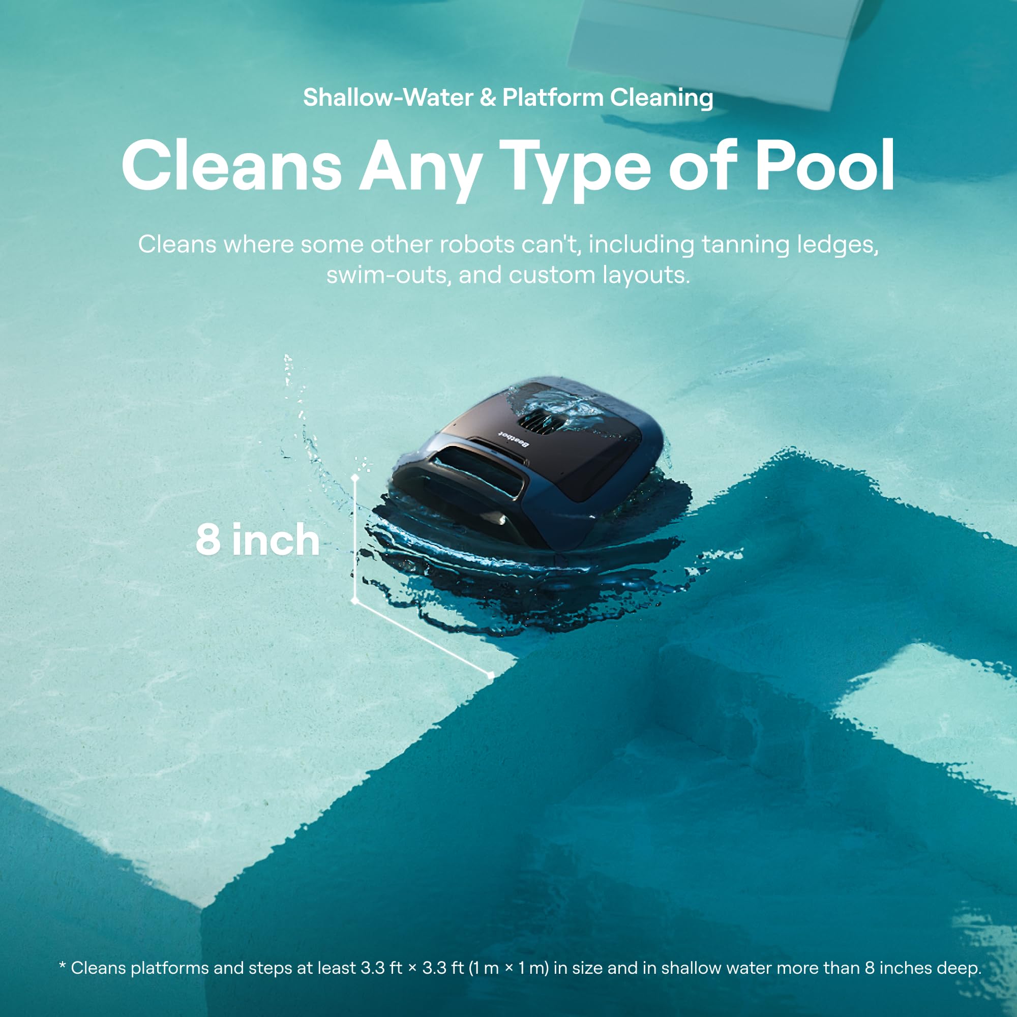 Beatbot Sora floating parked at pool edge showing easy, safe retrieval