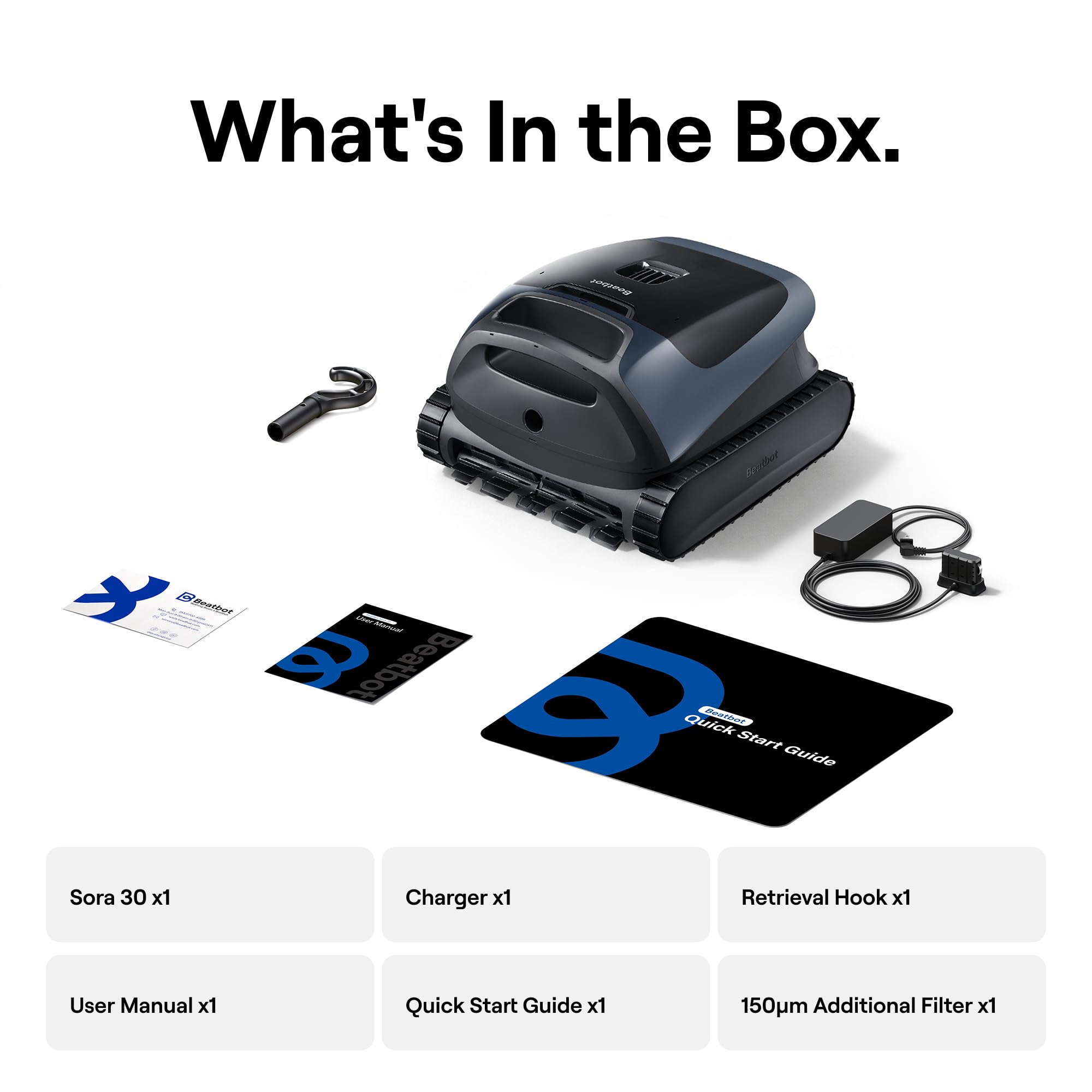 Beatbot Sora unboxed with accessories showing everything included for setup