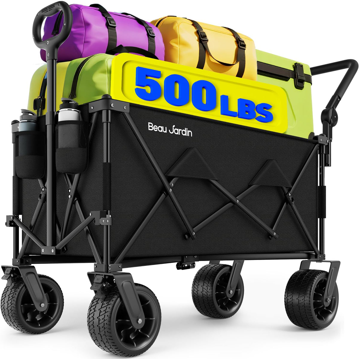 BEAU JARDIN front view unfolded wagon showing load capacity benefit