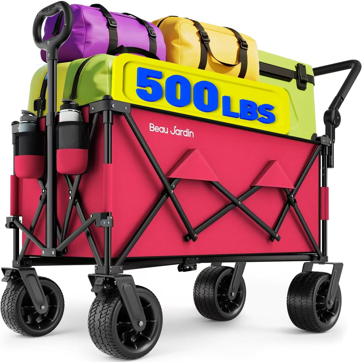 BEAU JARDIN front view of wagon showing capacity and structure for easy hauling