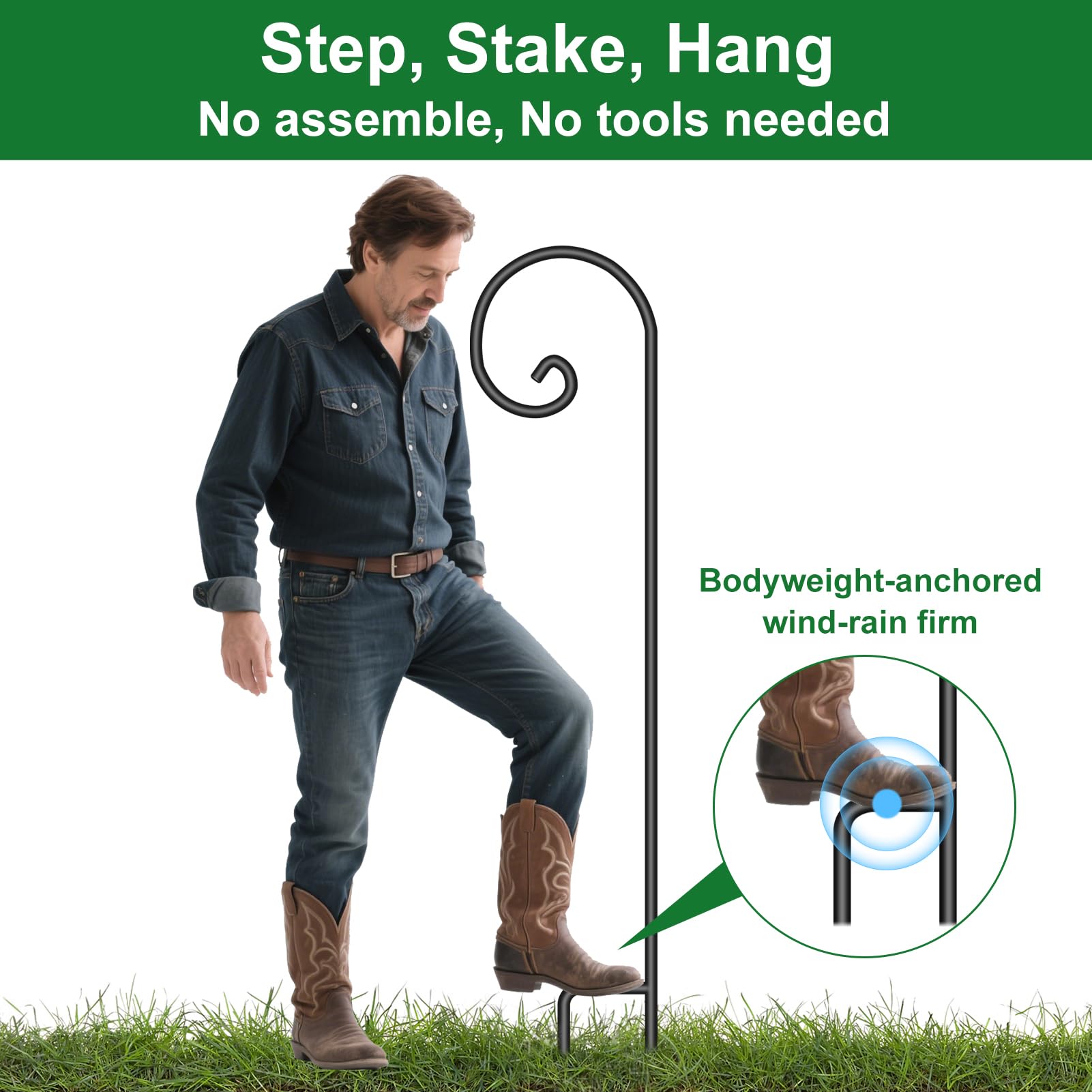 BEAU JARDIN pointed end inserted into soil for easy tool-free installation