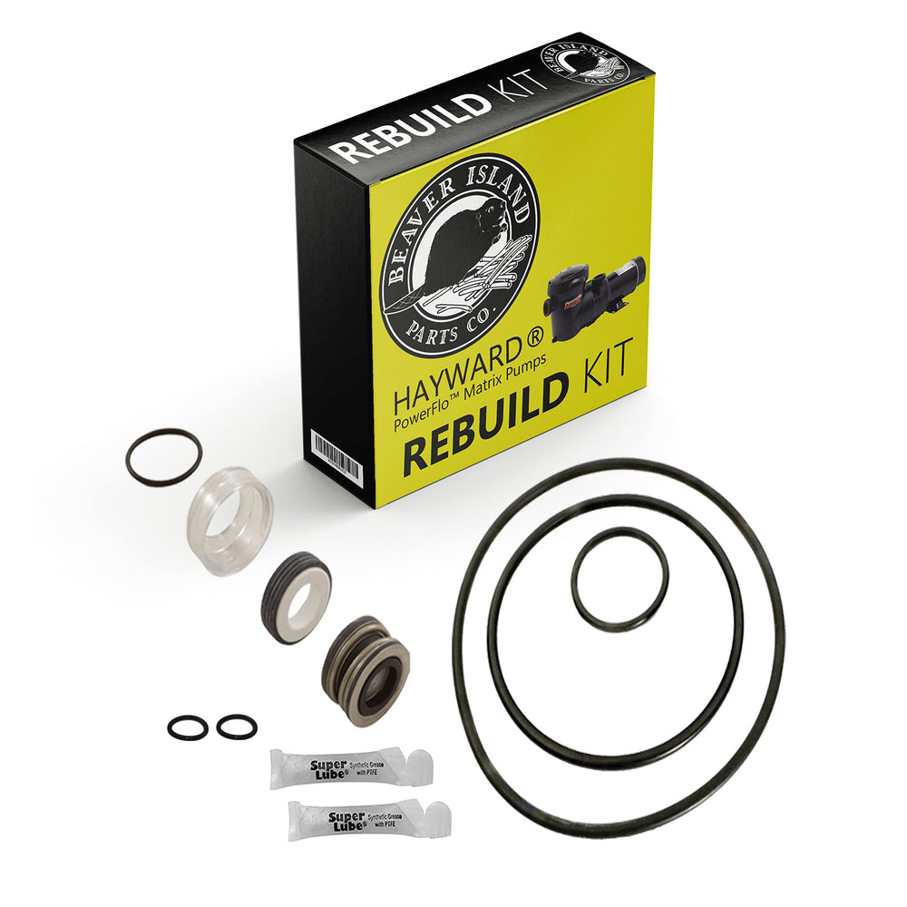 Beaver Island Parts Company front packaging showing complete rebuild kit and compatibility