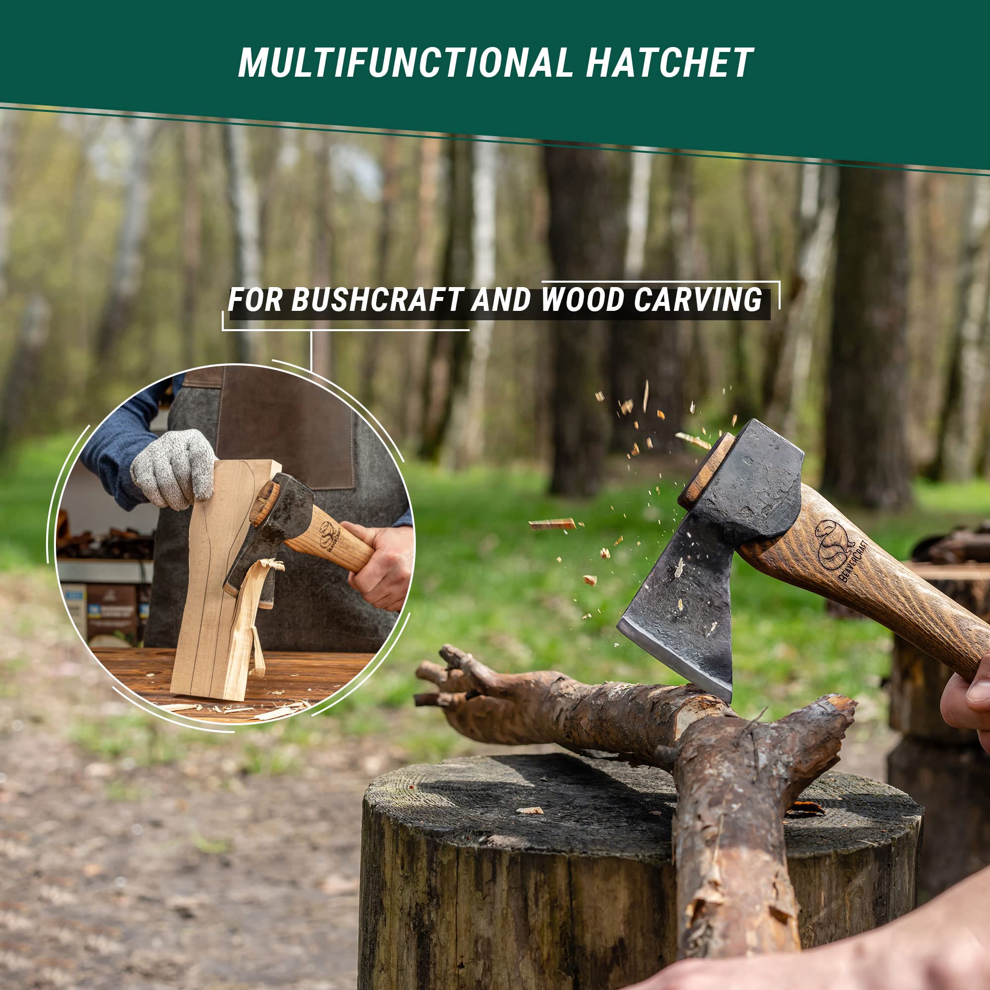 BeaverCraft AX1 ashwood handle detail showing ergonomic grip and control