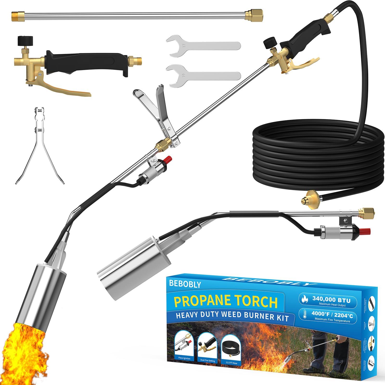 BEBOBLY front view of torch kit showing full assembly and portability benefit