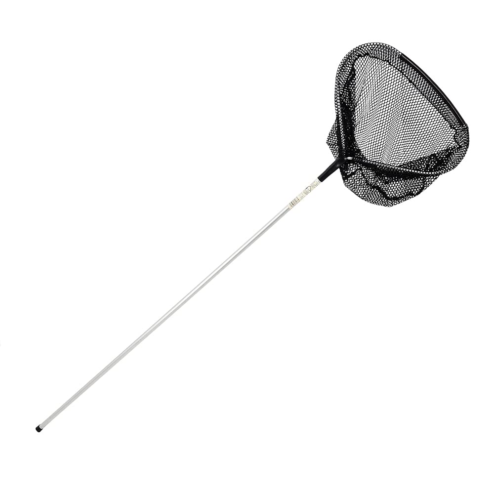 Beckett Corporation net in use scooping debris from koi pond, safer maintenance benefit