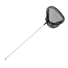 Beckett Corporation net in use scooping debris from koi pond, safer maintenance benefit