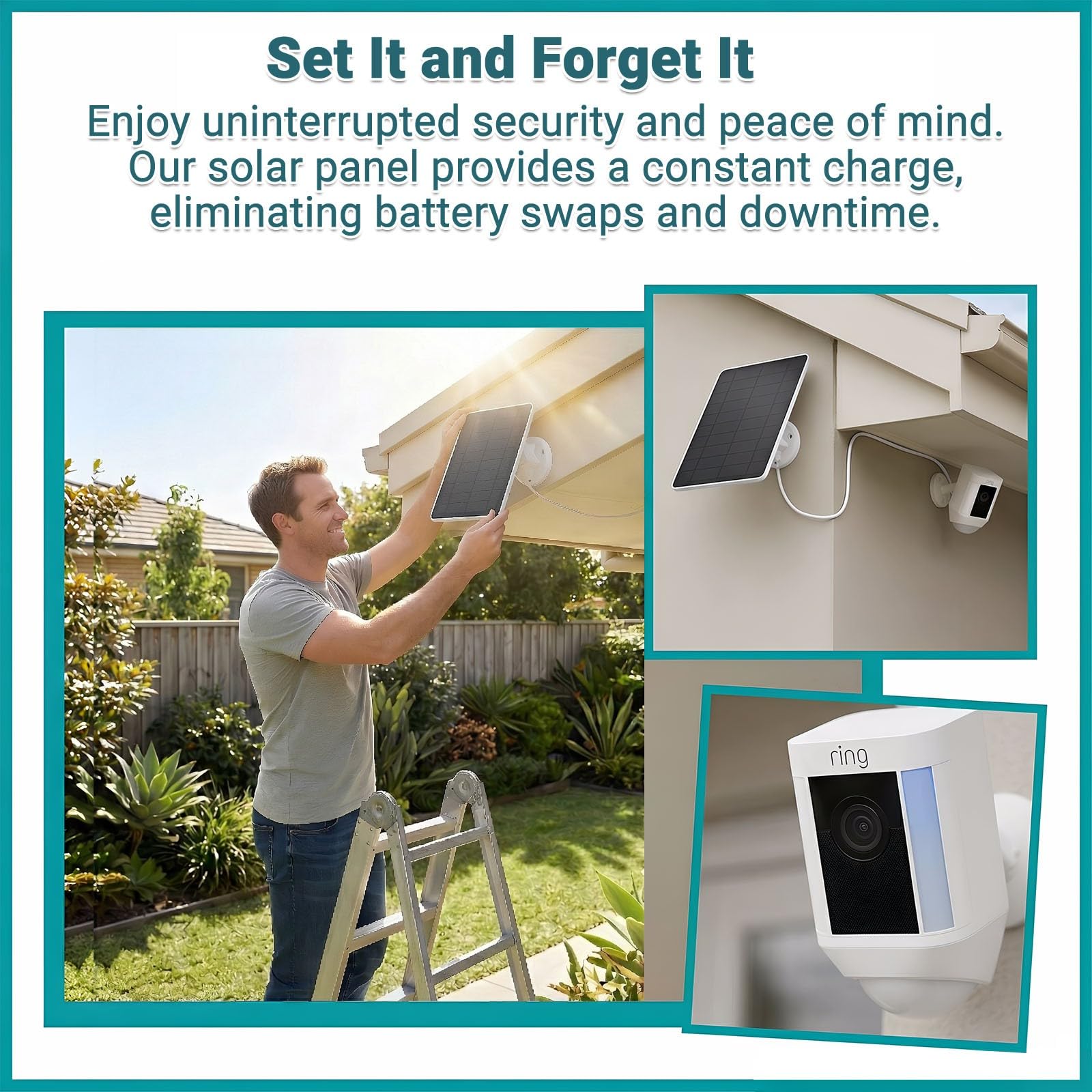 BECOMFY panel attached to Ring Stick Up Cam Battery extending runtime
