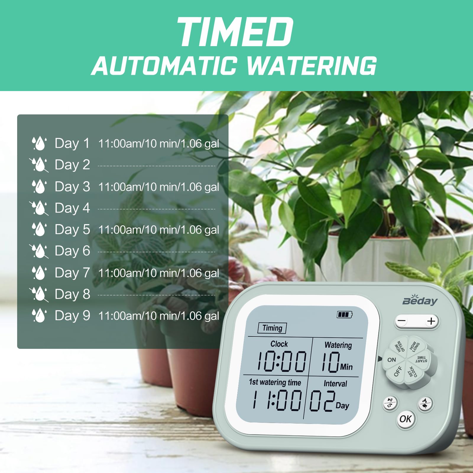 beday controller held in hand showing compact size and portable recharge benefit