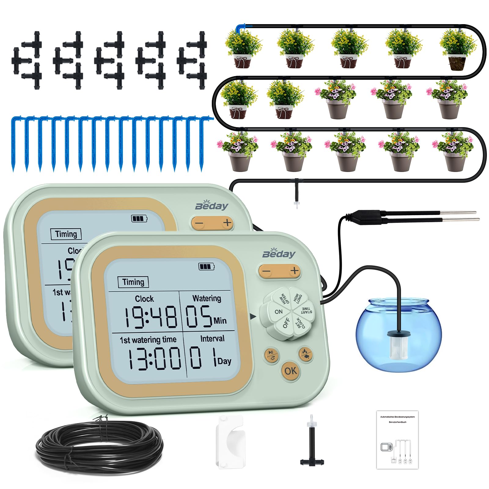 beday front view showing both pump units and compact design for reliable watering