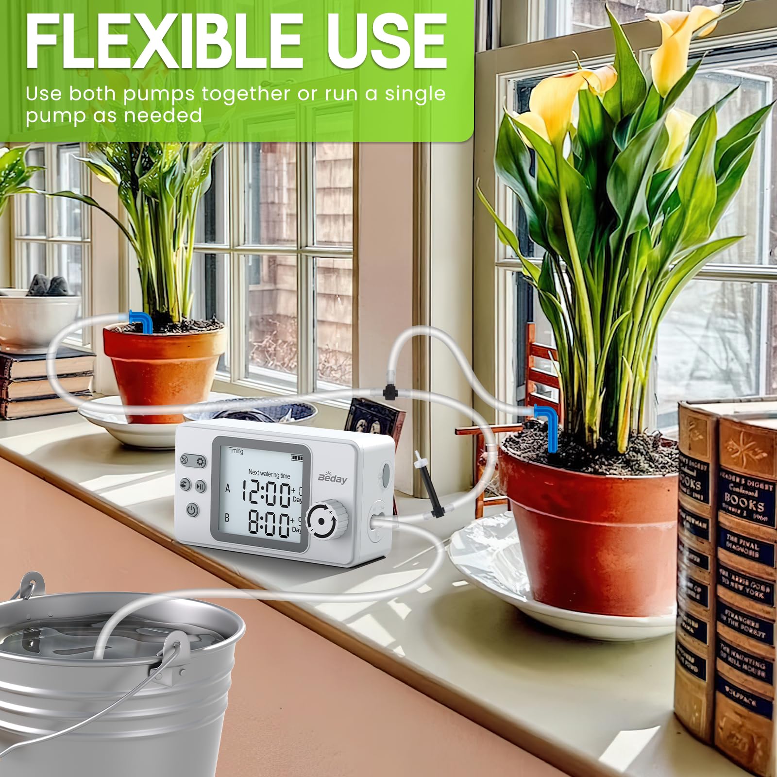 beday installed on a living room shelf illustrating tidy setup and healthier indoor plants