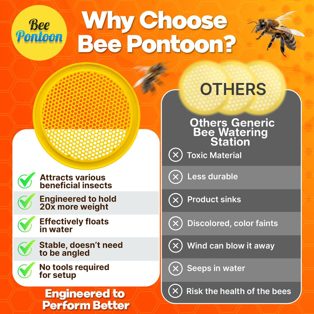 BEE PONTOON in garden near flowers illustrating pollinator-friendly decor and support