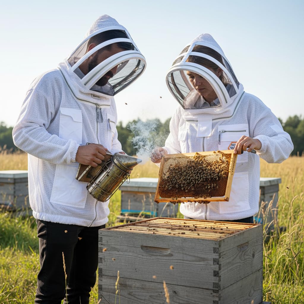 Bee Proof worn during hive inspection demonstrating mobility and protection