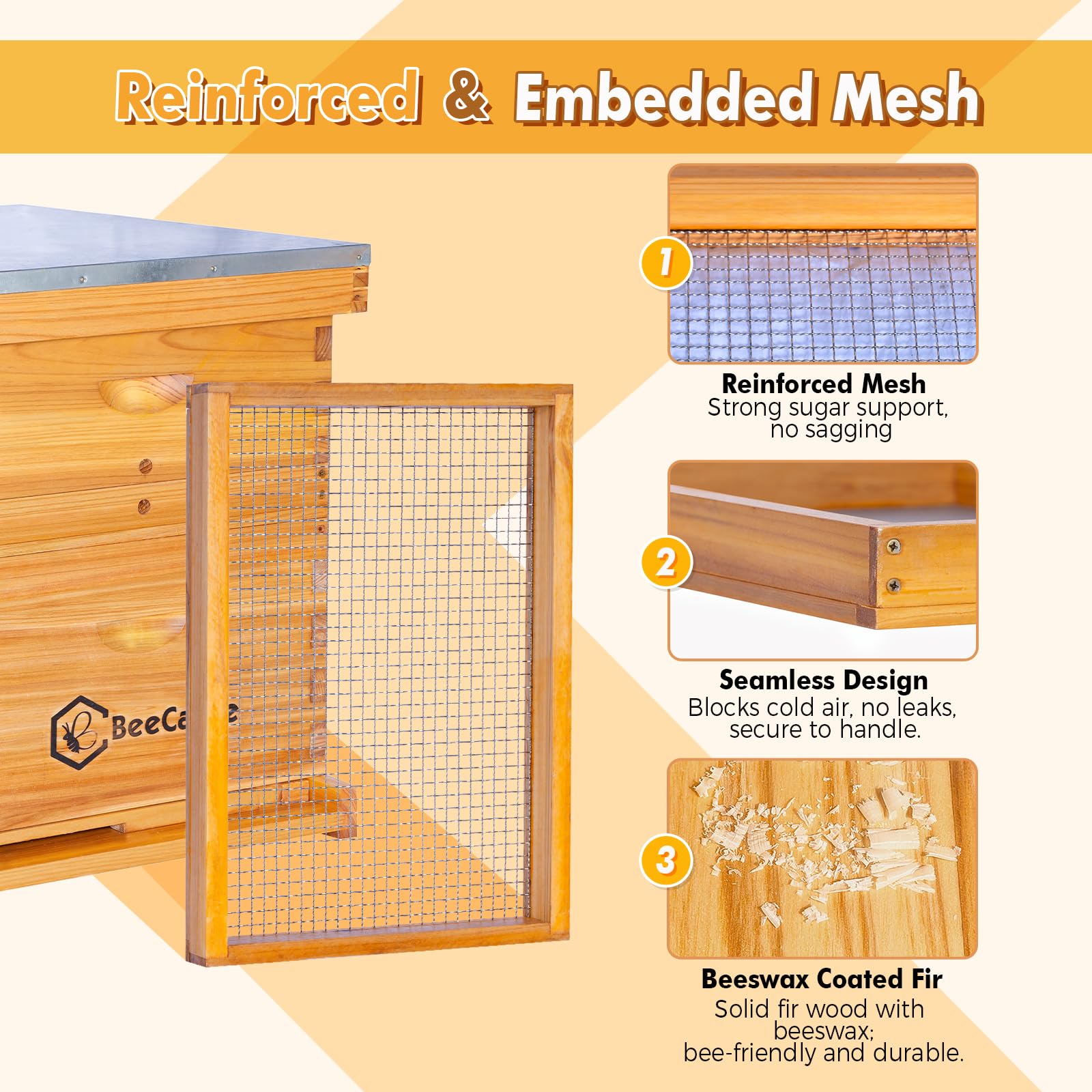 BeeCastle embedded galvanized mesh detail for strong sugar support