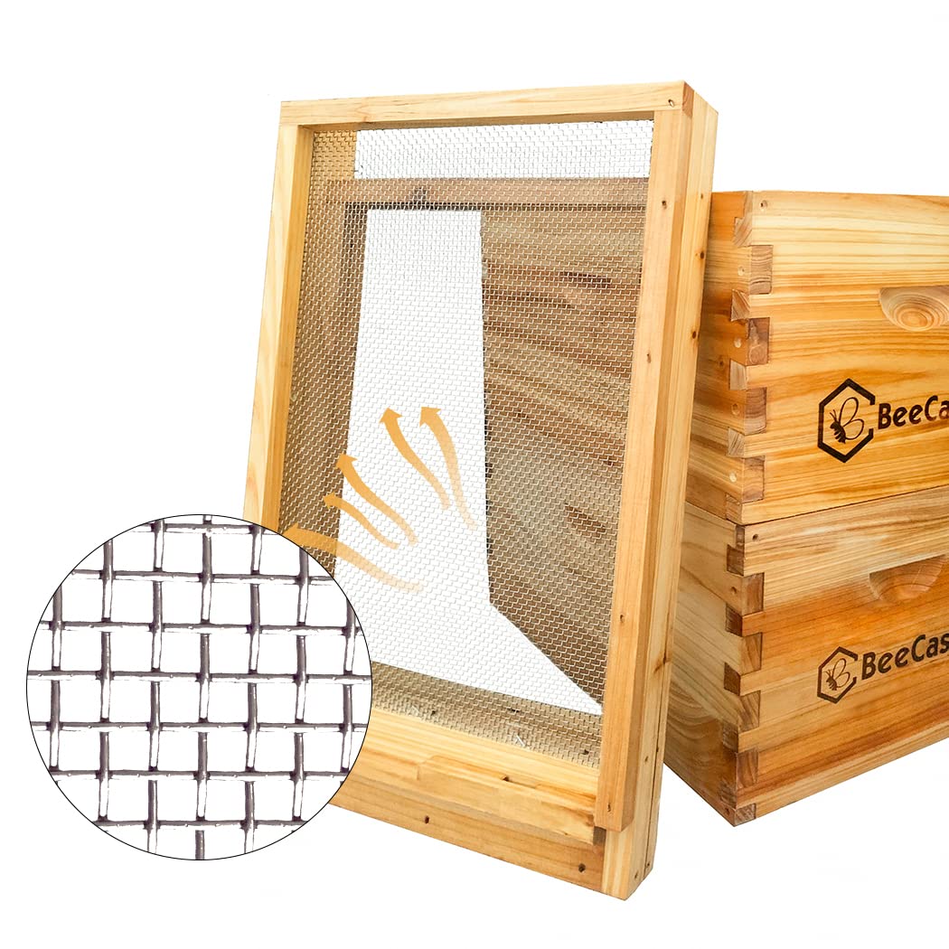 BeeCastle bottom board next to ruler showing 10-frame fit and accurate sizing benefit