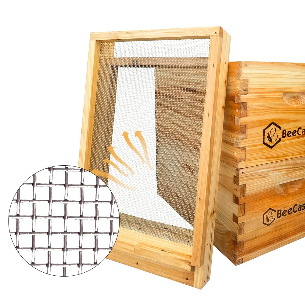BeeCastle bottom board next to ruler showing 10-frame fit and accurate sizing benefit