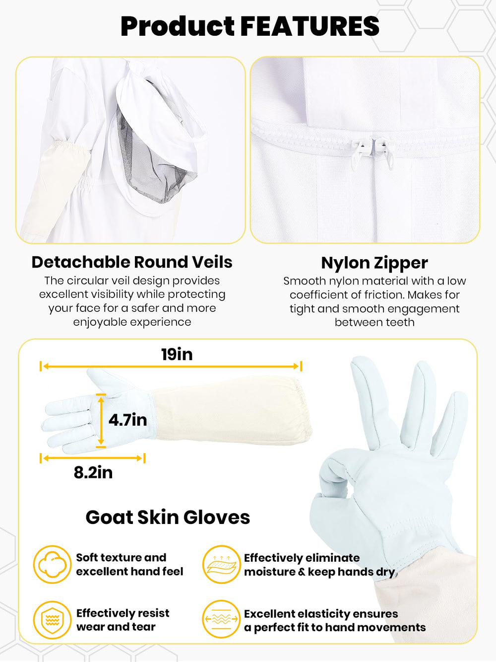 BEEKINGDOM Velcro cuff and seam detail showing secure fit and reinforced stitching