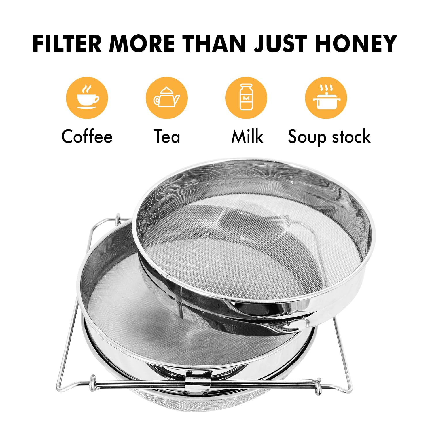 BEEKNOWS strainer pouring honey into a 5-gallon bucket for clean transfer