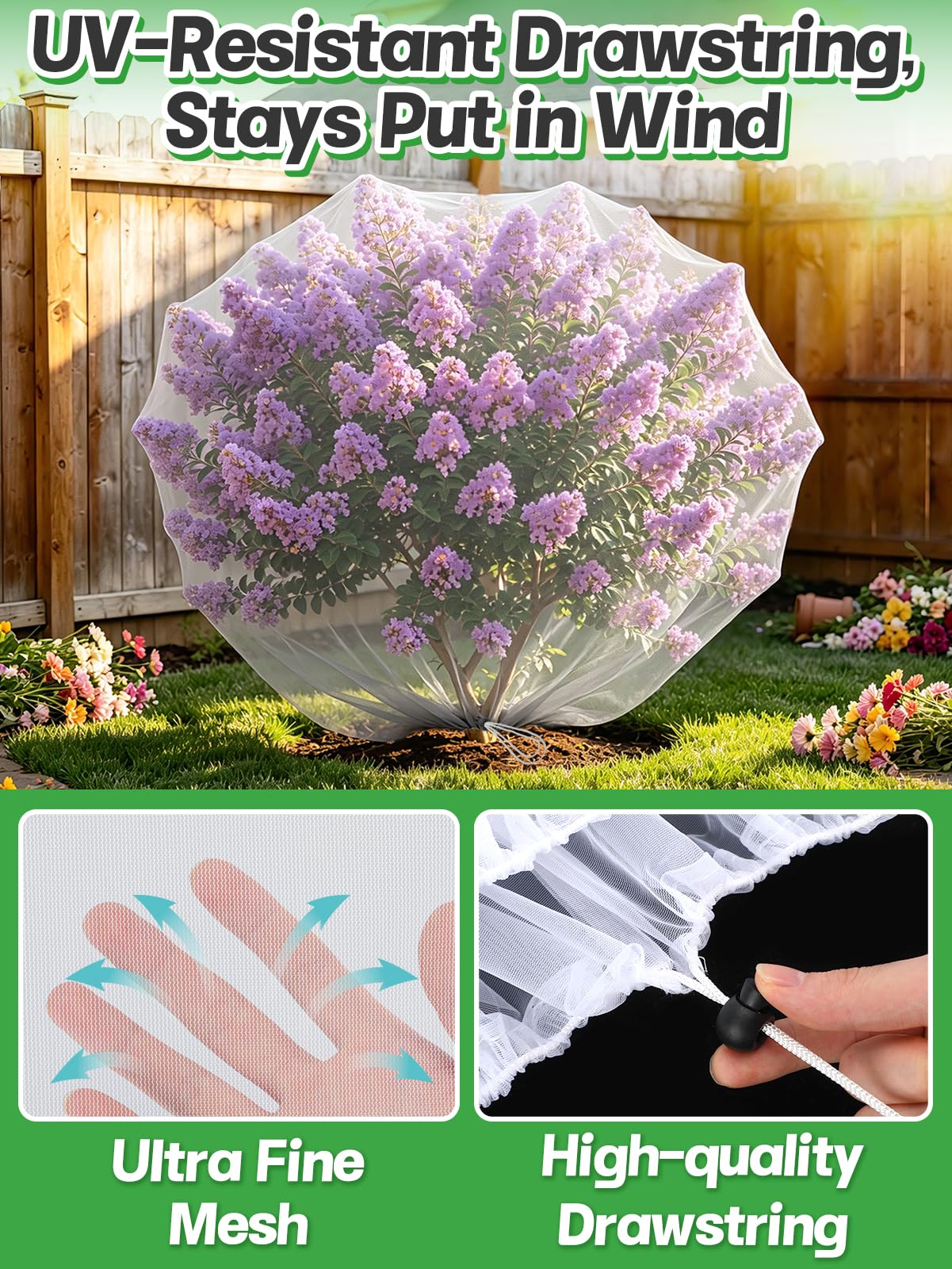Beeplove drawstring detail highlighting anti-UV cord and secure fastening