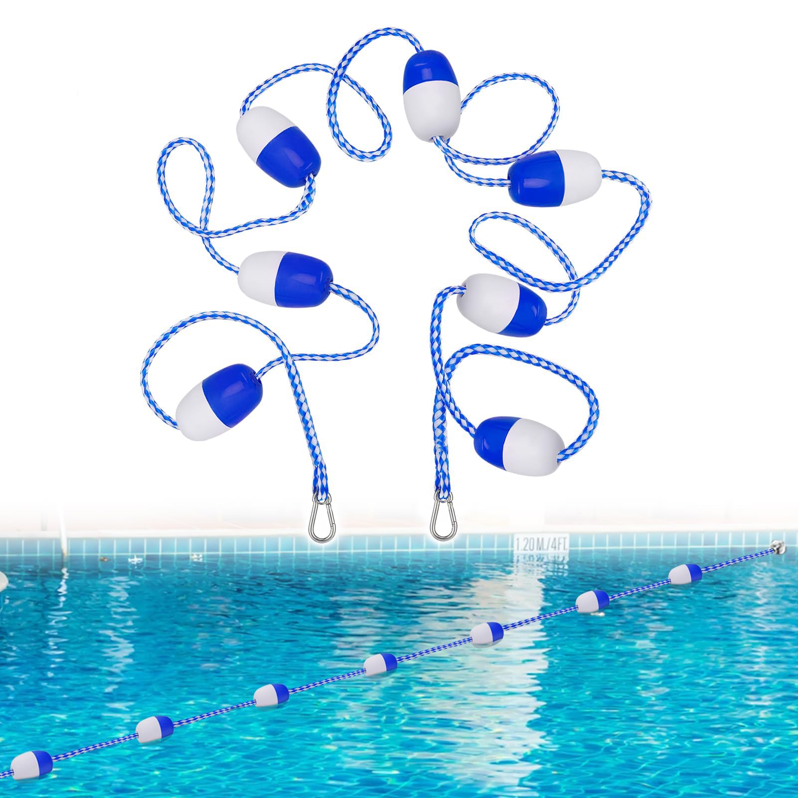 Beeplove front view of full floating rope showing clear pool separation benefit