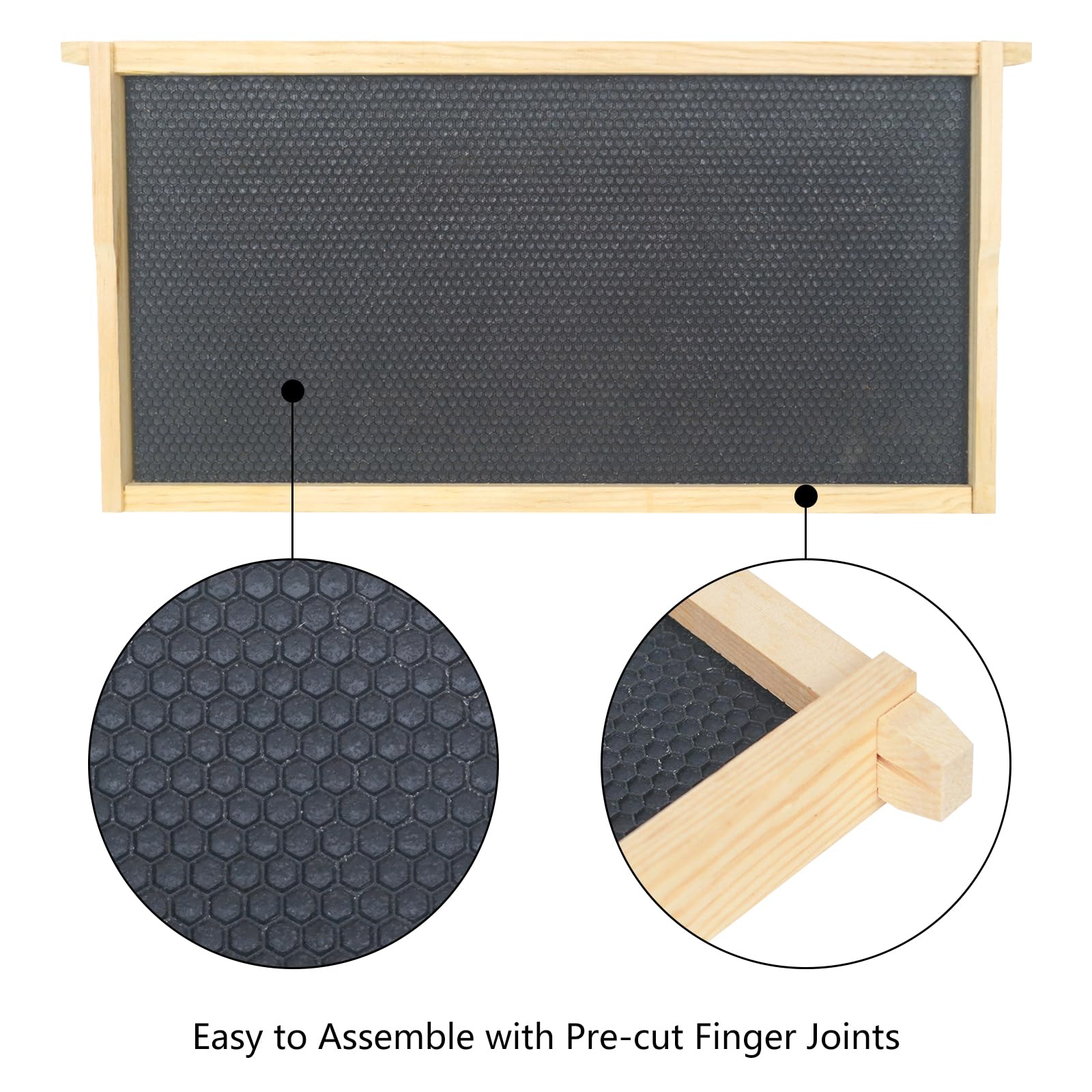 BeeTech close-up of black plastic foundation dipped in beeswax showing easy comb acceptance