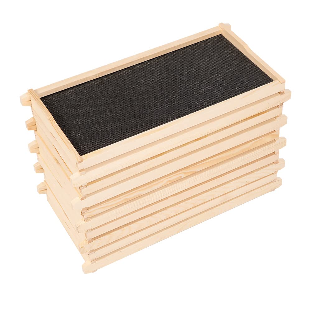 BeeTech front view of 10-pack unassembled deep frames showing package contents and spacing benefit