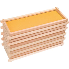 BeeTech front pack of ten unassembled medium super frames showing contents and benefits