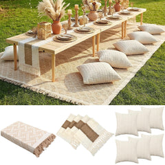 Beeveer front view of full boho blanket set showing coordinated pieces and tassels