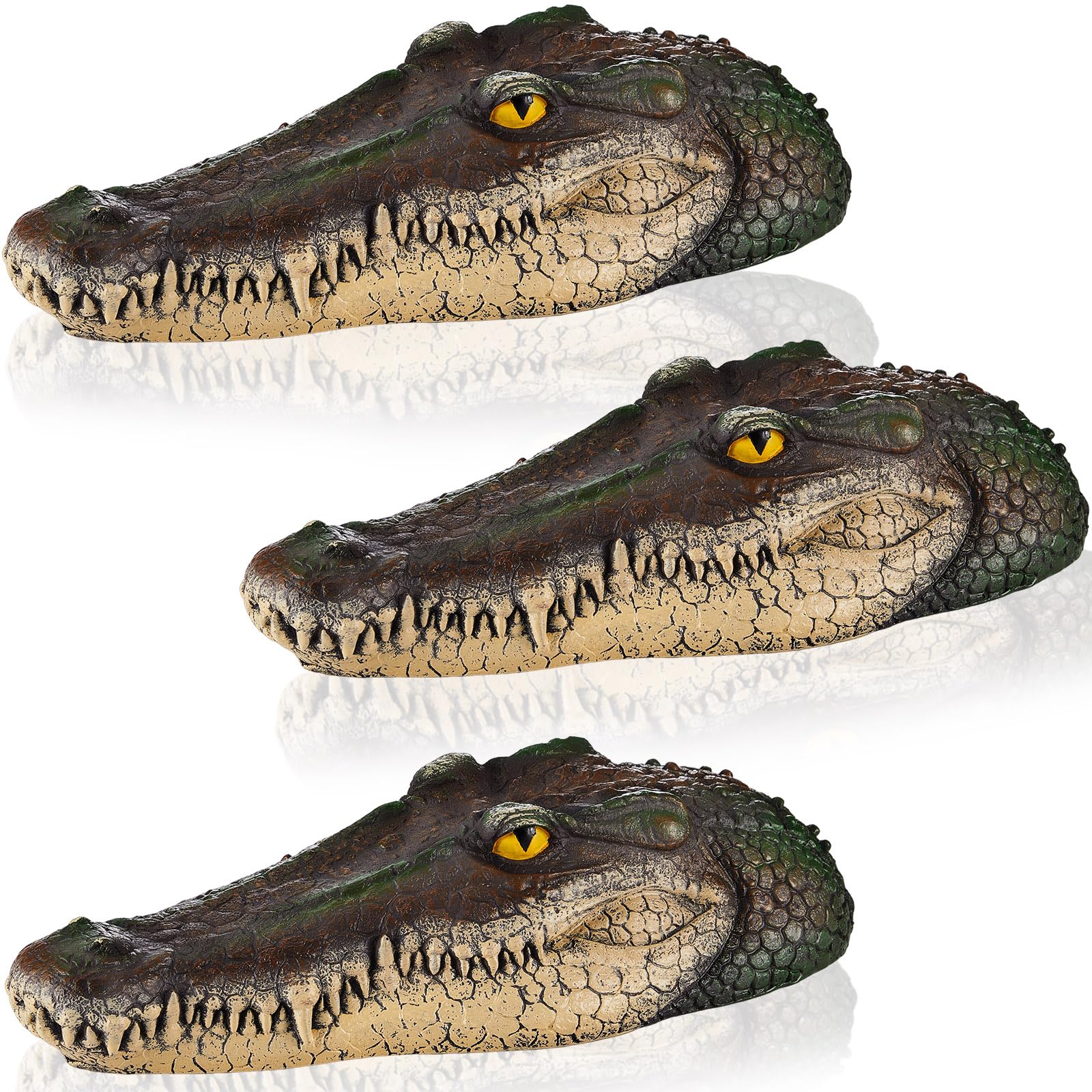 Beeveer front view of three floating alligator heads showing realistic look and deterrent effect