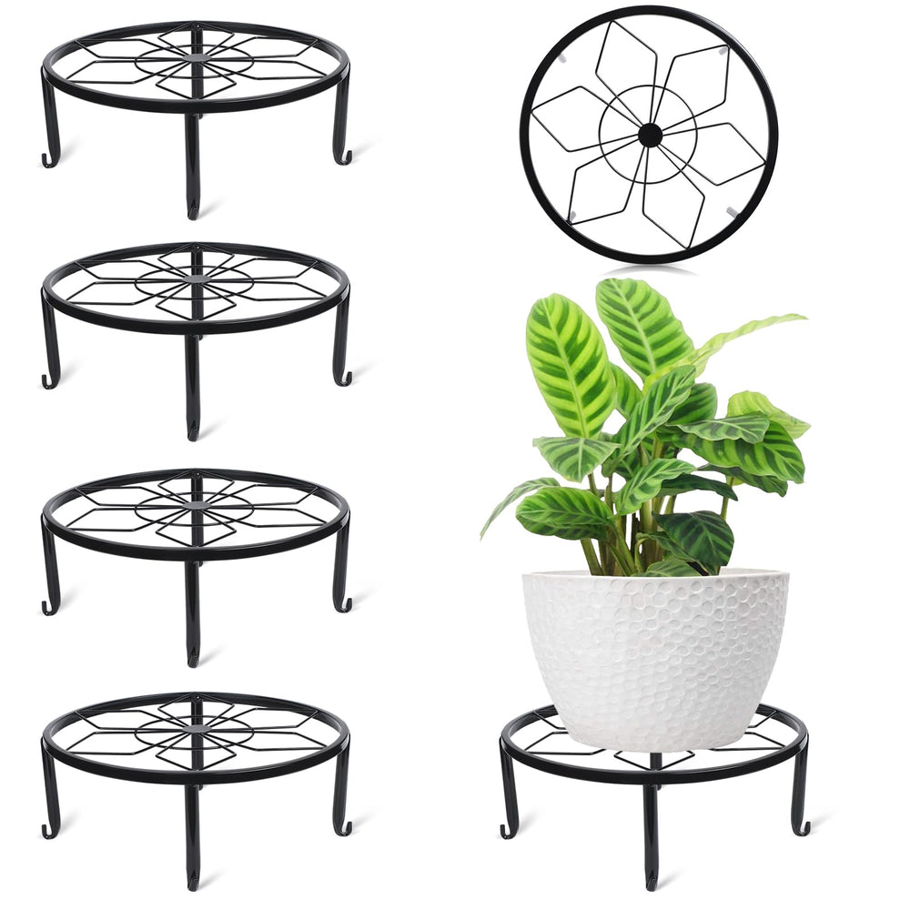 Beeveer front view of black plant stand showing stable round support and elegant look