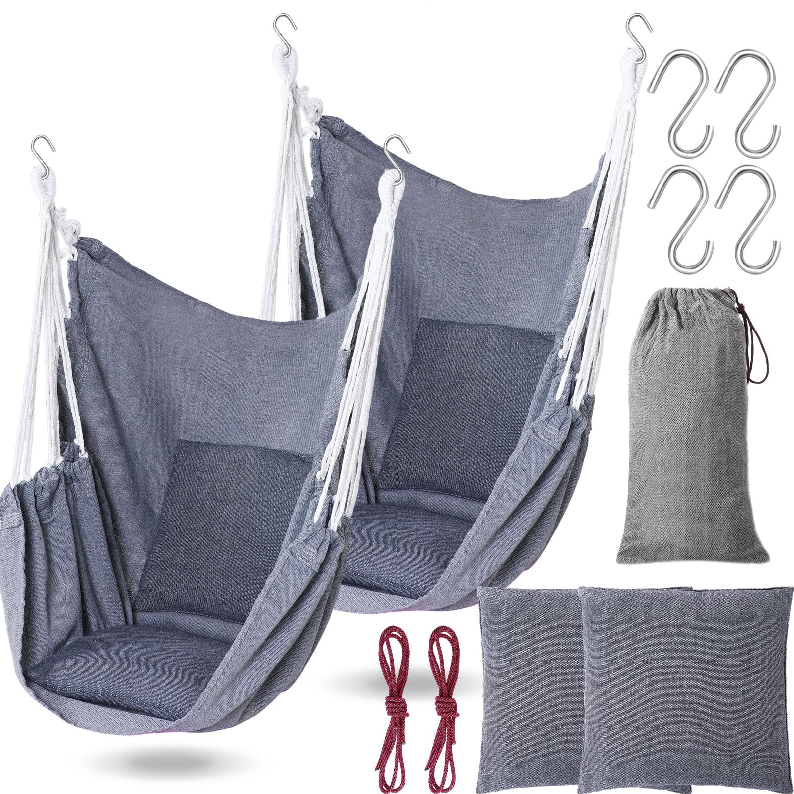 Beeveer front view of two gray hammock chairs showing cozy seating benefit