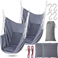 Beeveer front view of two gray hammock chairs showing cozy seating benefit