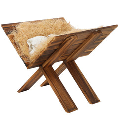 Beeveer front view of wooden manger showing rustic appeal and prominent display benefit