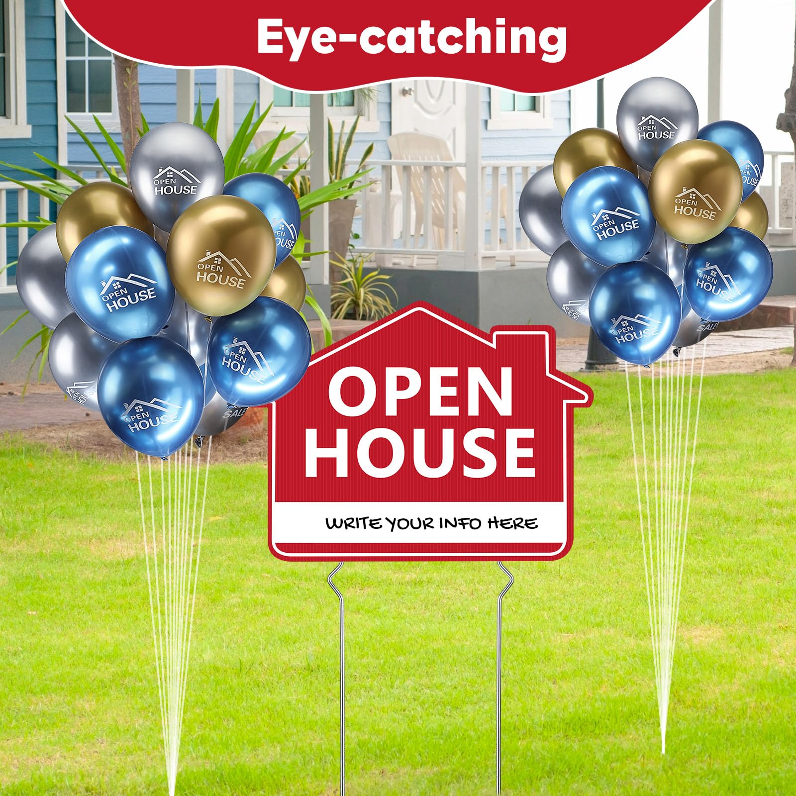 Beeveer metallic balloons tied with ribbon adding high-visibility to signs
