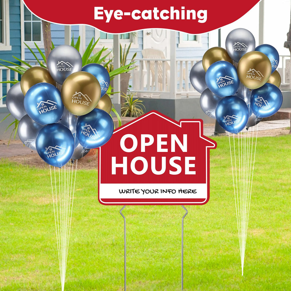 Beeveer metallic balloons tied with ribbon adding high-visibility to signs
