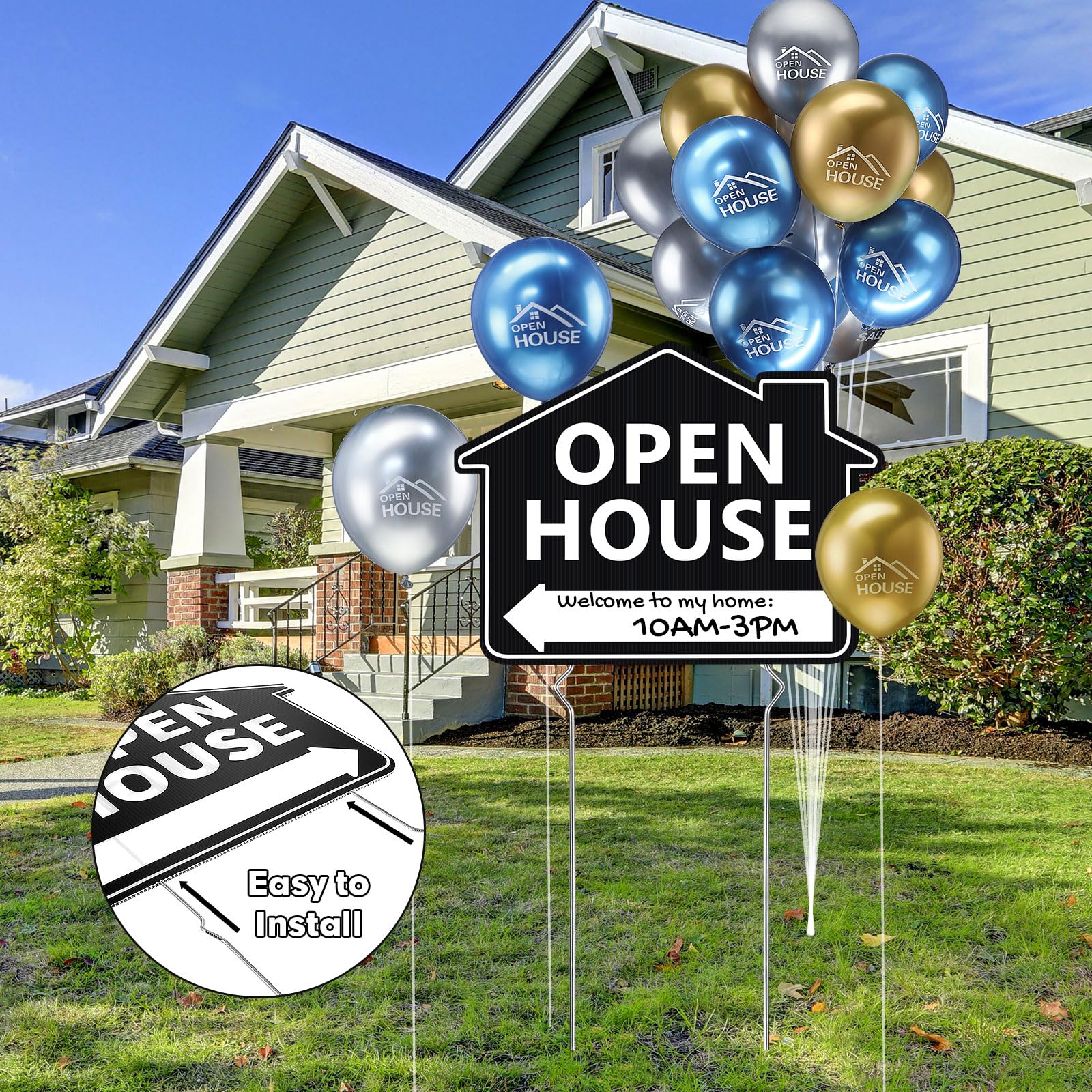 Beeveer signs and stakes placed along a street guiding visitors to an open house